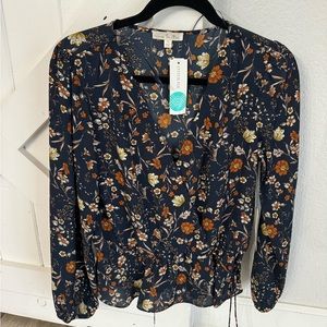 Navy blue floral blouse / top Medium